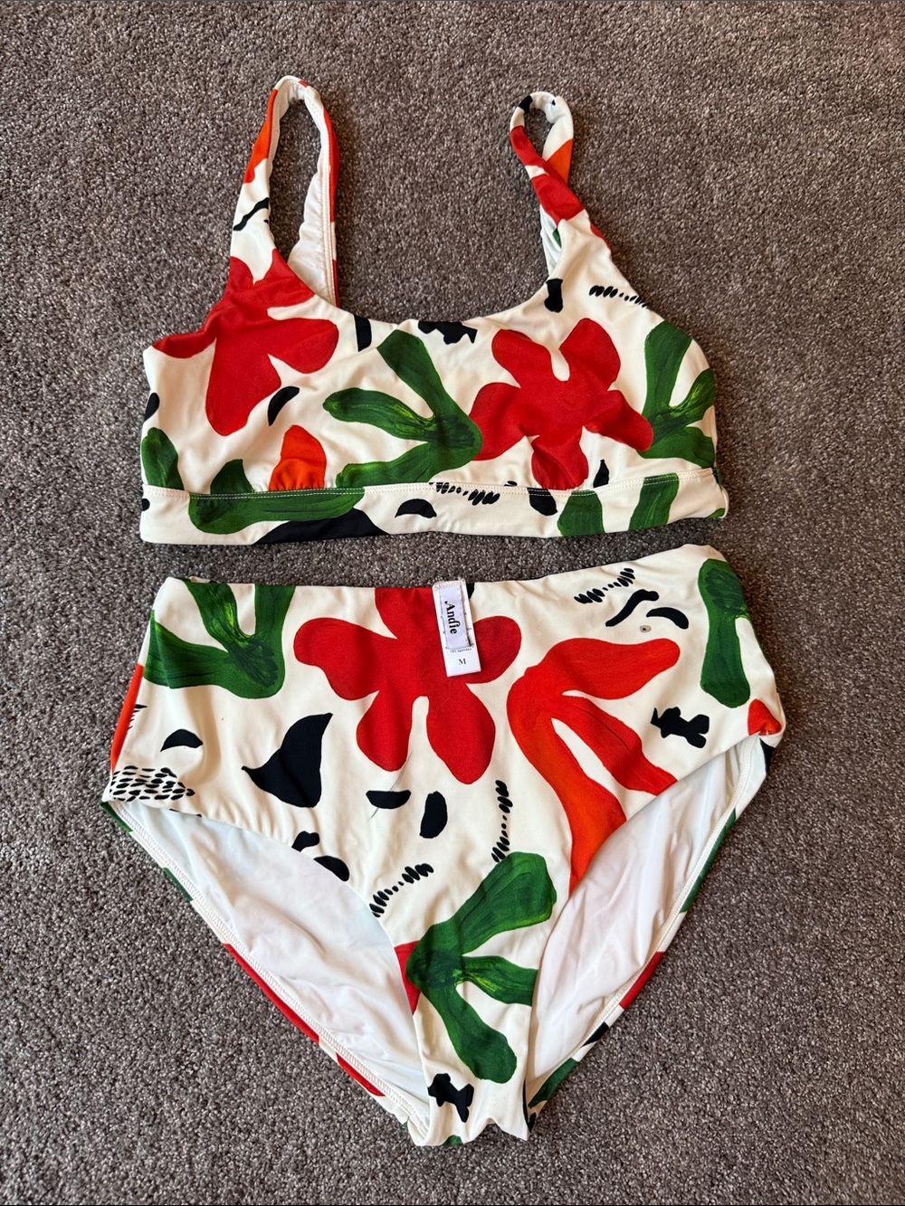 Andie Floral Two-Piece Bikini in Red, Green & Black